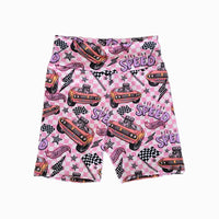 Pink checkers hw cars biker shorts
