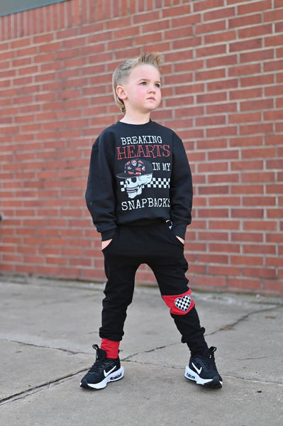 Vday calf block joggers with added heart patch