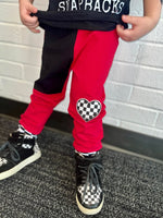 Vday split block joggers with heart patch