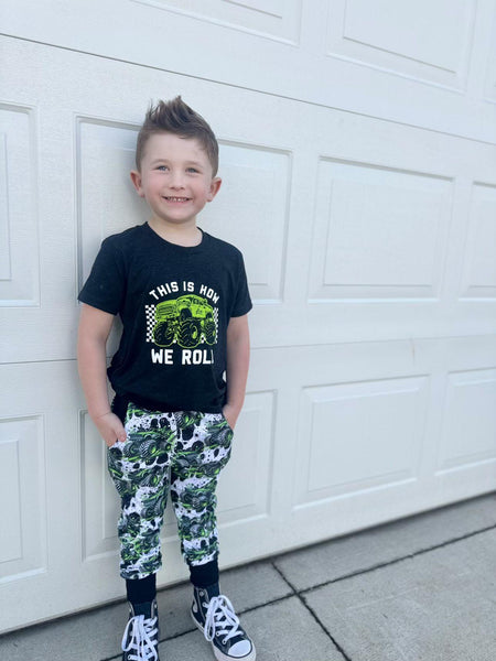 Green monster trucks joggers